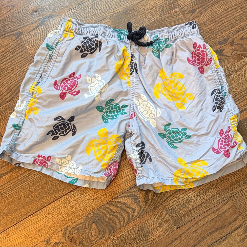 Gray Swim Trunks with Colorful Turtle Print